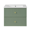 24 Inch Wall Mounted Bathroom Vanity With 2 Drawers Ideal For Small Bathrooms Green Bathroom Mdf