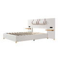Full Size Upholstered Platform Bed, Two Outlets And Usb Charging Ports On Both Sides, Two Bedside Pillows, Storage Shelves,Velvet,Beige Full Beige Mdf Lvl