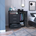 4 Drawer Dresser, One Open Shelf, Superior Top, Single Door Cabinet, Black Black Solid Wood Mdf Engineered Wood