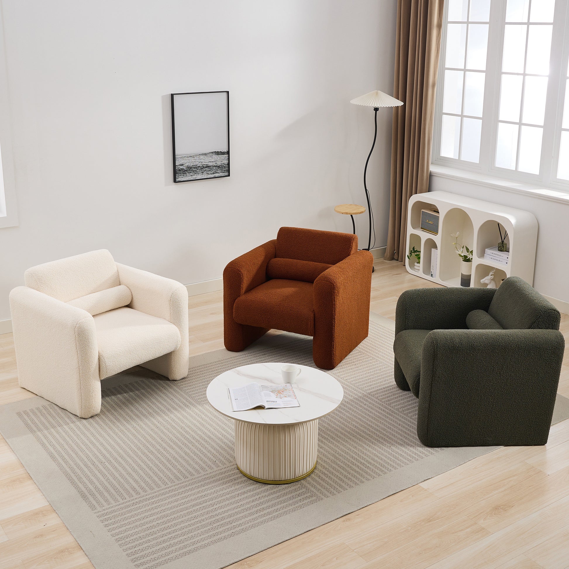 Modern Accent Chair Lambskin Sherpa Fabric Upholstered Comfy Reading Arm Chair Soft Padded Armchair With Back And Pillow For Living Room Bedroom Reception Waiting Room Office,Seaweed Green Seaweed Green Primary Living Space Upholstered