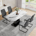 Table And Chair Set, Modern And Minimalist Dining Table, Imitation Marble Patterned Tabletop, Mdf Legs With U Shaped Brackets. Paired With Comfortable Chairs, Suitable For Dining And Living Rooms. Black Mdf Glass