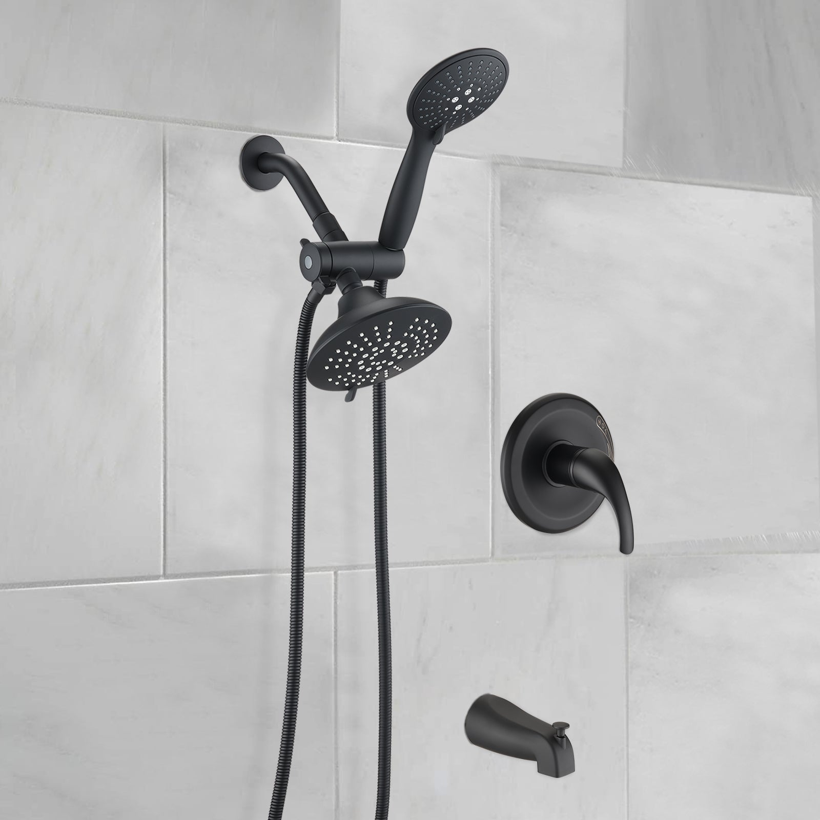 Matte Black 5.9" Rain Shower And Handheld With Tub Spout 2 In 1 Tub Set Matte Black Stainless Steel