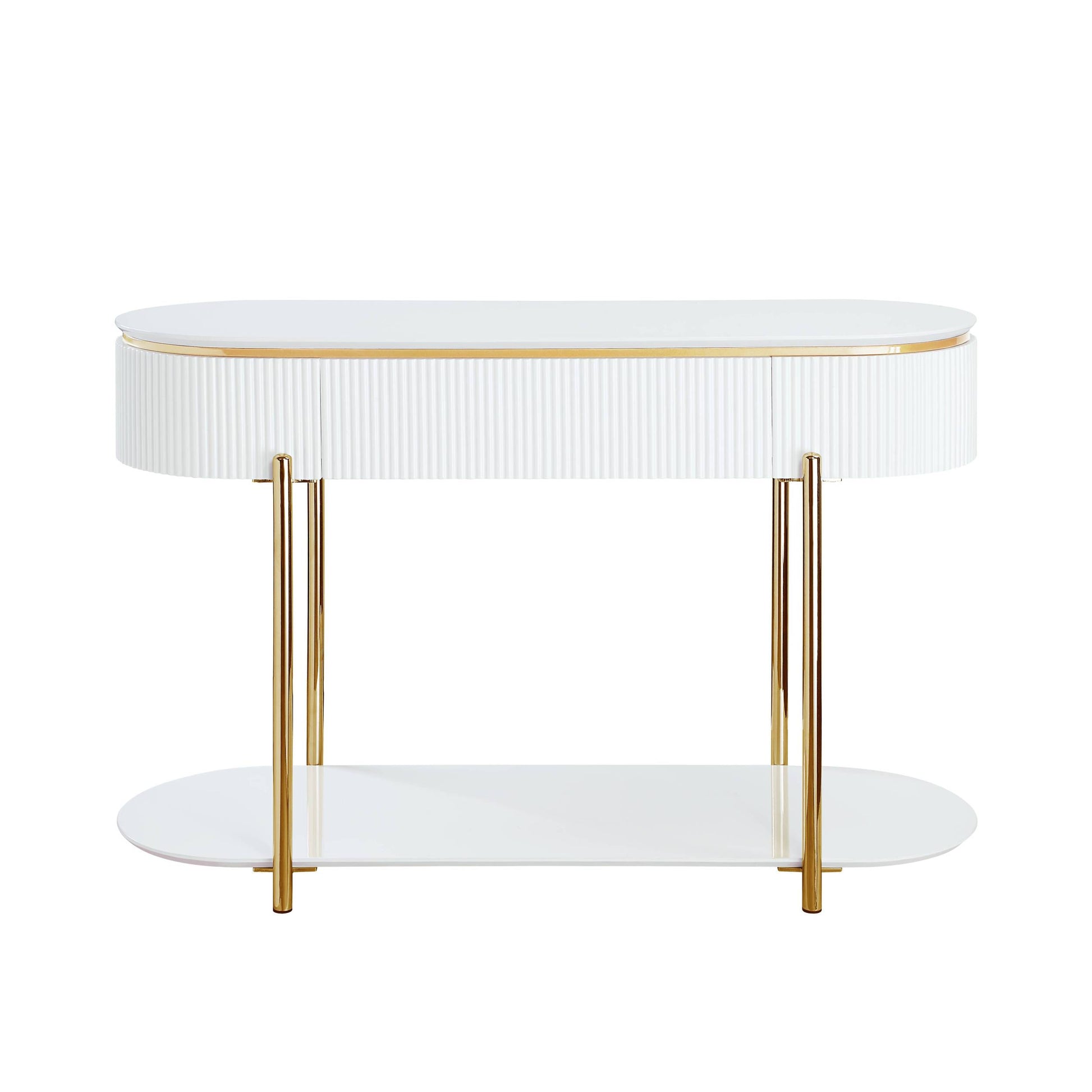 Daveigh Sofa Table, White High Gloss & Gold Finish Lv02466 White Gold Wood Metal