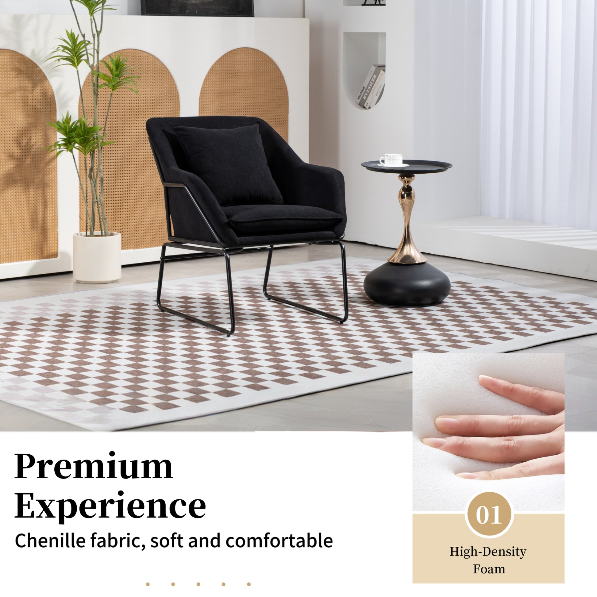 Modern Velvet Desk Chair ,Metal Legs Upholstered Accent Arm Chair For Living Room Bedroom Small Spaces Home Office,Black Black Dining Room Foam Velvet