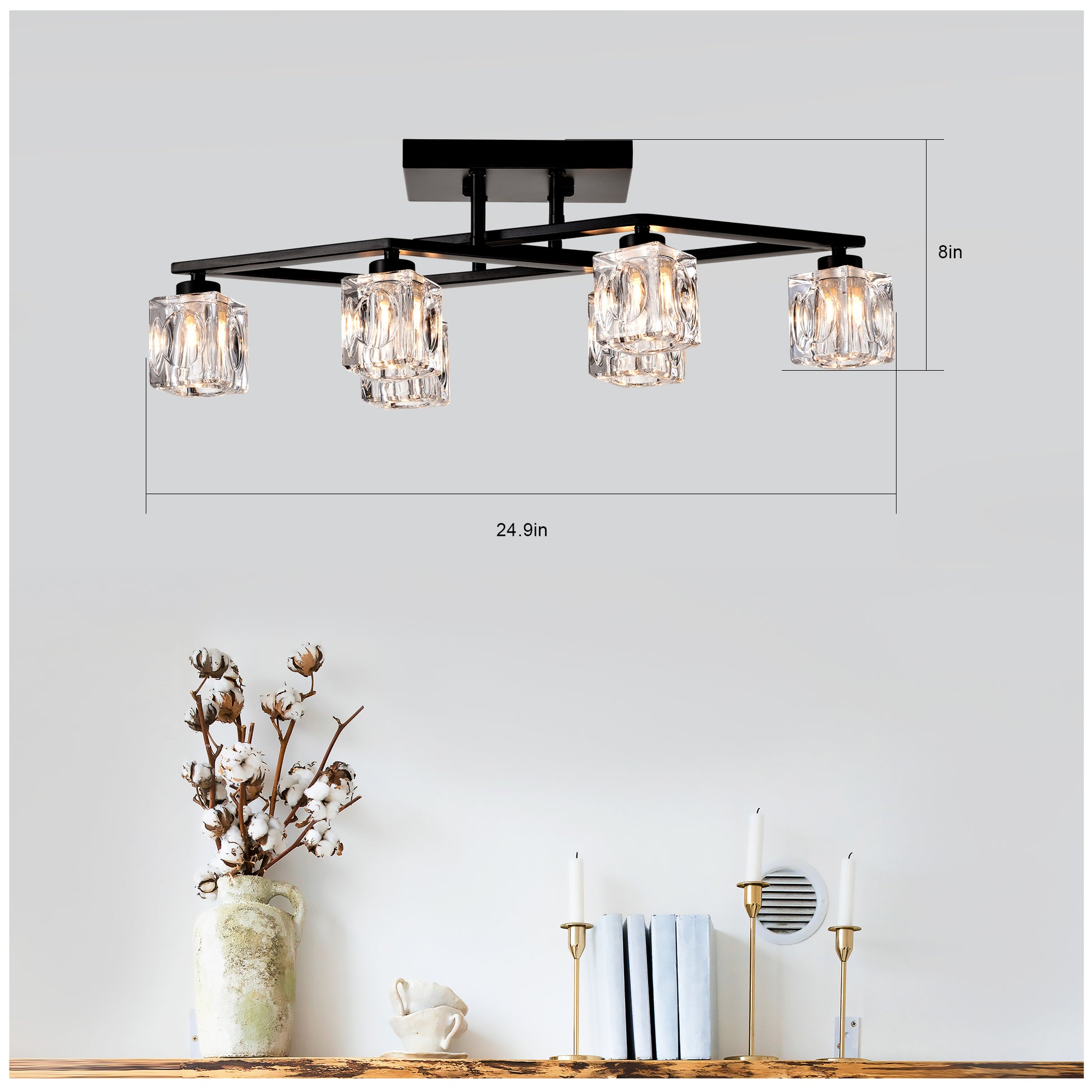 6 Light Crystal Ceiling Light For Dining Room, Modern Ceiling Lamp With Light Fixture For Farmhouse Entryway Living Room 6*G9 Bulbs Included Matte Black Ceiling Lights American