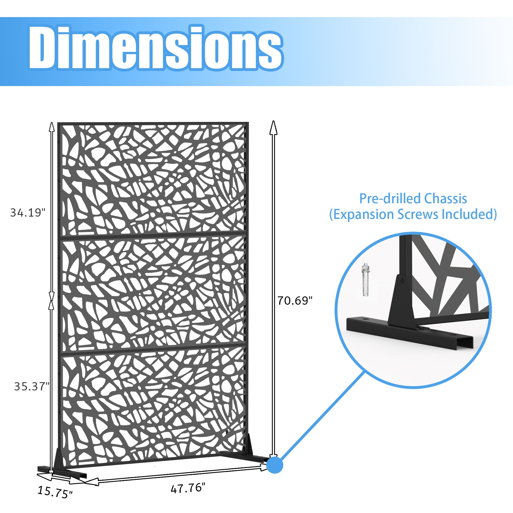 Metal Privacy Screens And Plastic Panels With Free Standing, Freestanding Outdoor Indoor Privacy Screen, Decorative Privacy Screen For Balcony Patio Garden, Room Divider, Mesh Shape Black Metal,Plastic