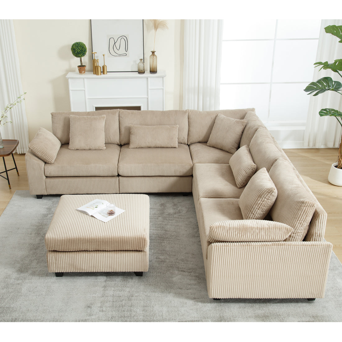 Arrival Oversized Modular Sectional Sofa Couches Set,Corduroy Upholstered Deep Seat Comfy Sofa For Living Room ,6 Seat ,Brown Brown Fabric 6 Seat
