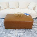 Ingram Tan Leather Ottoman Rustic,Tan Genuine Leather Wood Solid Brown Rectangle Genuine Leather,Solid Wood