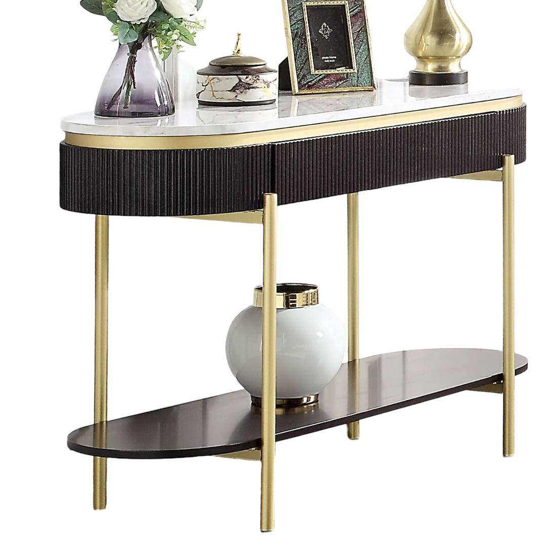 Gorgeous Dark Walnut Finish 1Pc Sofa Table White Faux Marble Top Living Room Side Table Open Bottom Shelve Black Dark Walnut Primary Living Space Contemporary,Glam,Modern,Shabby Chic Metal