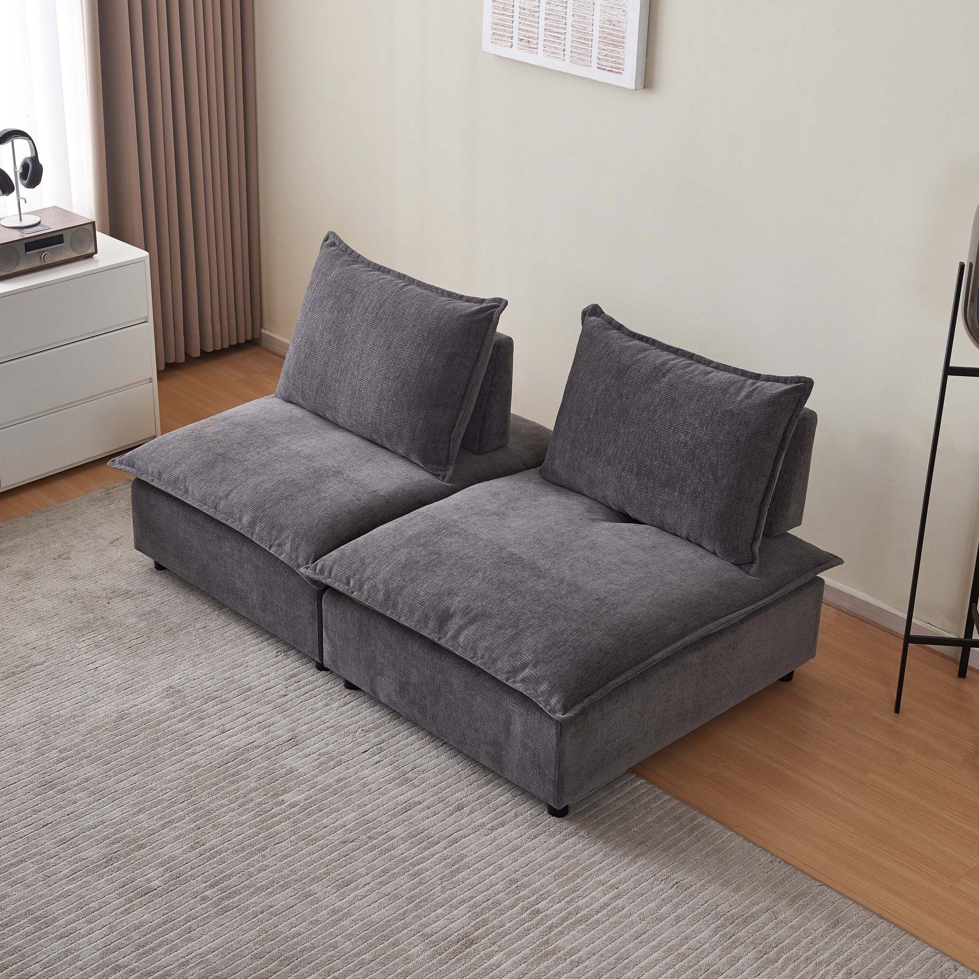Modern 2 Seater Armless Sofa Couch For Living Room Modular Design, Ultra Soft Chenille Fabric, Easy Assembly, Sturdy Frame, Stylish And Comfortable Perfect For Apartments Gray Foam Chenille 2 Seat