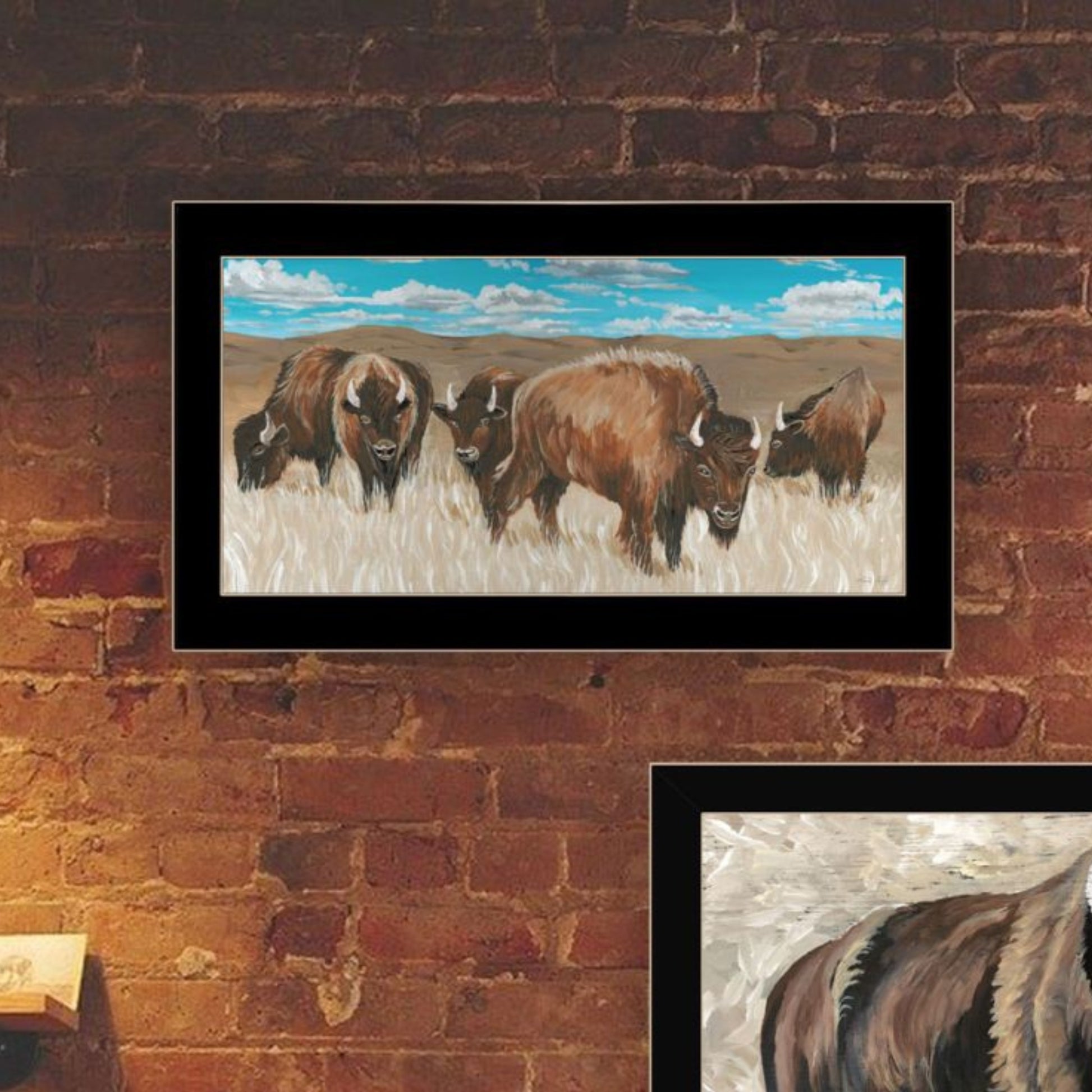 "The Boss Of The Bison Herd" Framed Wall Art For Living Room, Wall Art Print For Home Decor, Bedroom Wall Art By Cindy Jacobs Multicolor Wood Paper