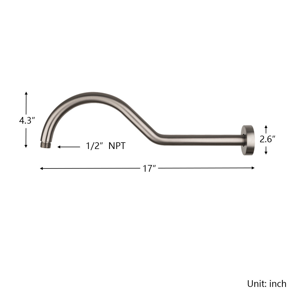 17" Shower Arm With Flange, Brushed Nickel Brushed Nickel Stainless Steel