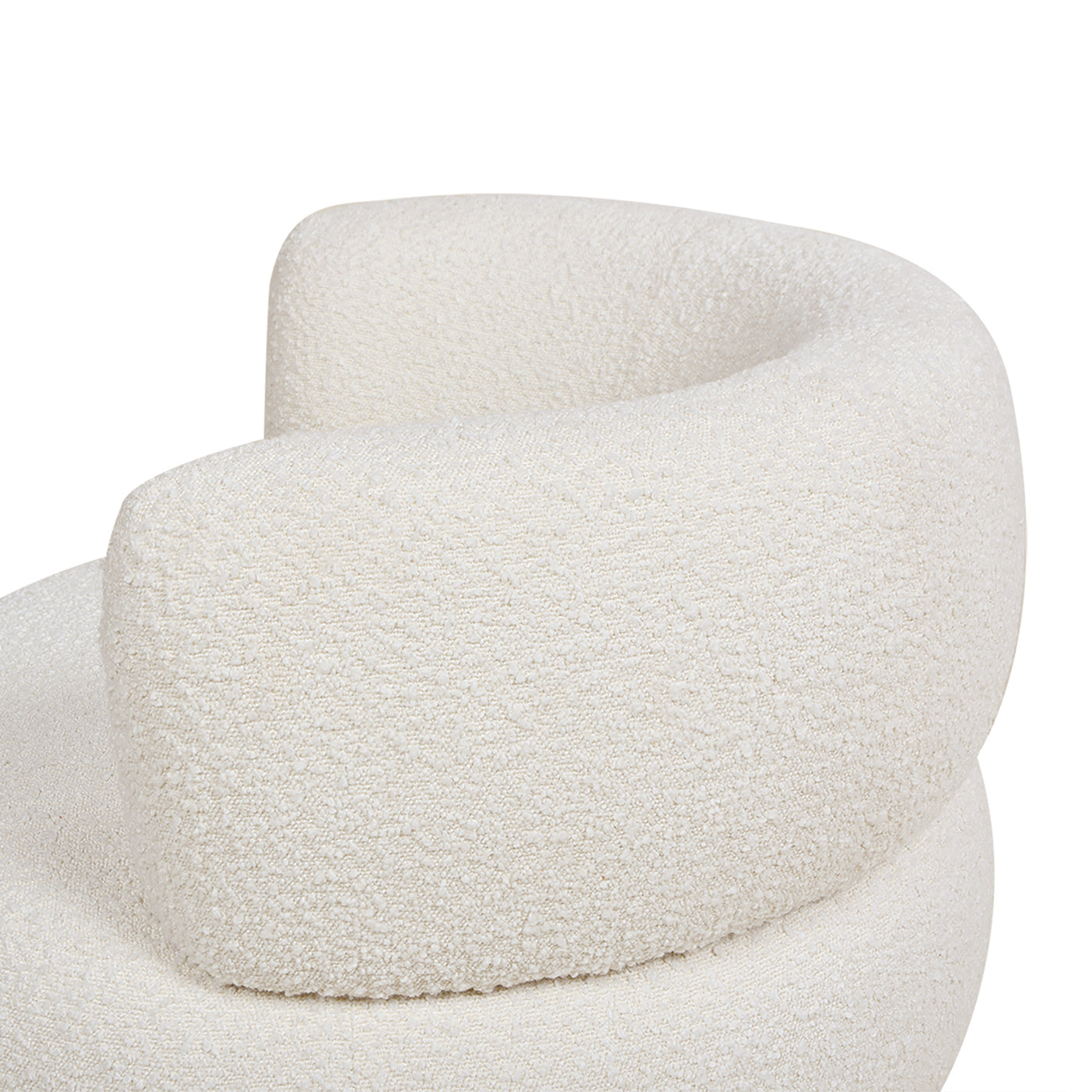 Fuji 360 Swivel Low Barrel Back Accent Chair, Ivory White Boucle White Foam Boucle