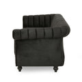 84 Inch Black 3 Seater Velvet Sofa Button Tufted With Trim, Curved Backrest, And Rolled Arms, Stylish And Elegant Couch For Modern Living Rooms, Durable Upholstery, Luxury Design Black Velvet Wood Primary Living Space Medium Firm Loose Back Medium Duty