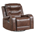 Luxurious Living Room Furniture 3Pc Reclining Sofa Set Brownfaux Leather Upholstery Sofa Loveseat Swivel Chair, Usb Ports, Power Outlets, Diamond Pattern Stitching Brown Faux Leather Wood Primary Living Space Luxury,Modern Solid Wood 6 Seat