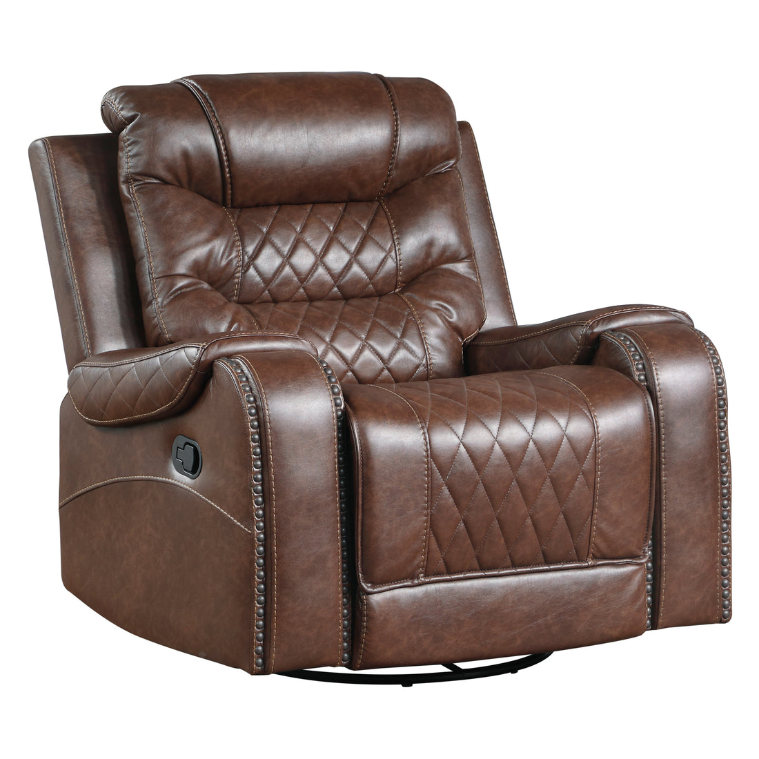 Luxurious Living Room Furniture 1Pc Swivel Glider Reclining Chair, Brownfaux Leather Upholstery Diamond Pattern Stitching Brown Primary Living Space Luxury,Modern Solid Wood