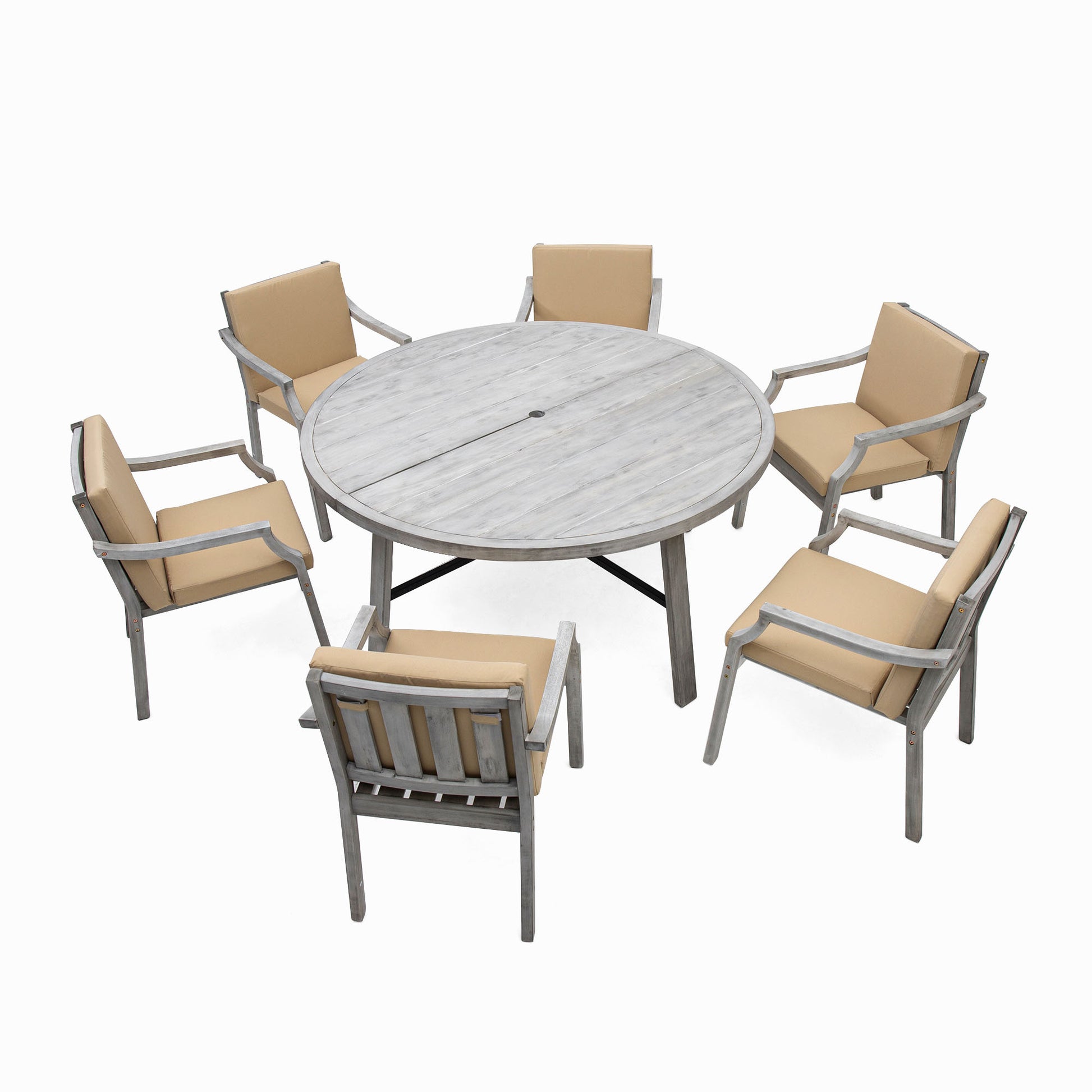 Outdoor Dinning Set 6 Person Outdoor Wooden Dinning yes-grey-weather resistant frame-water resistant