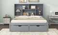 Queen Size Platform Bed With Storage Headboard And 2 Drawers, Gray Box Spring Not Required Queen Gray Wood Bedroom Bed Frame Solid Wood Mdf
