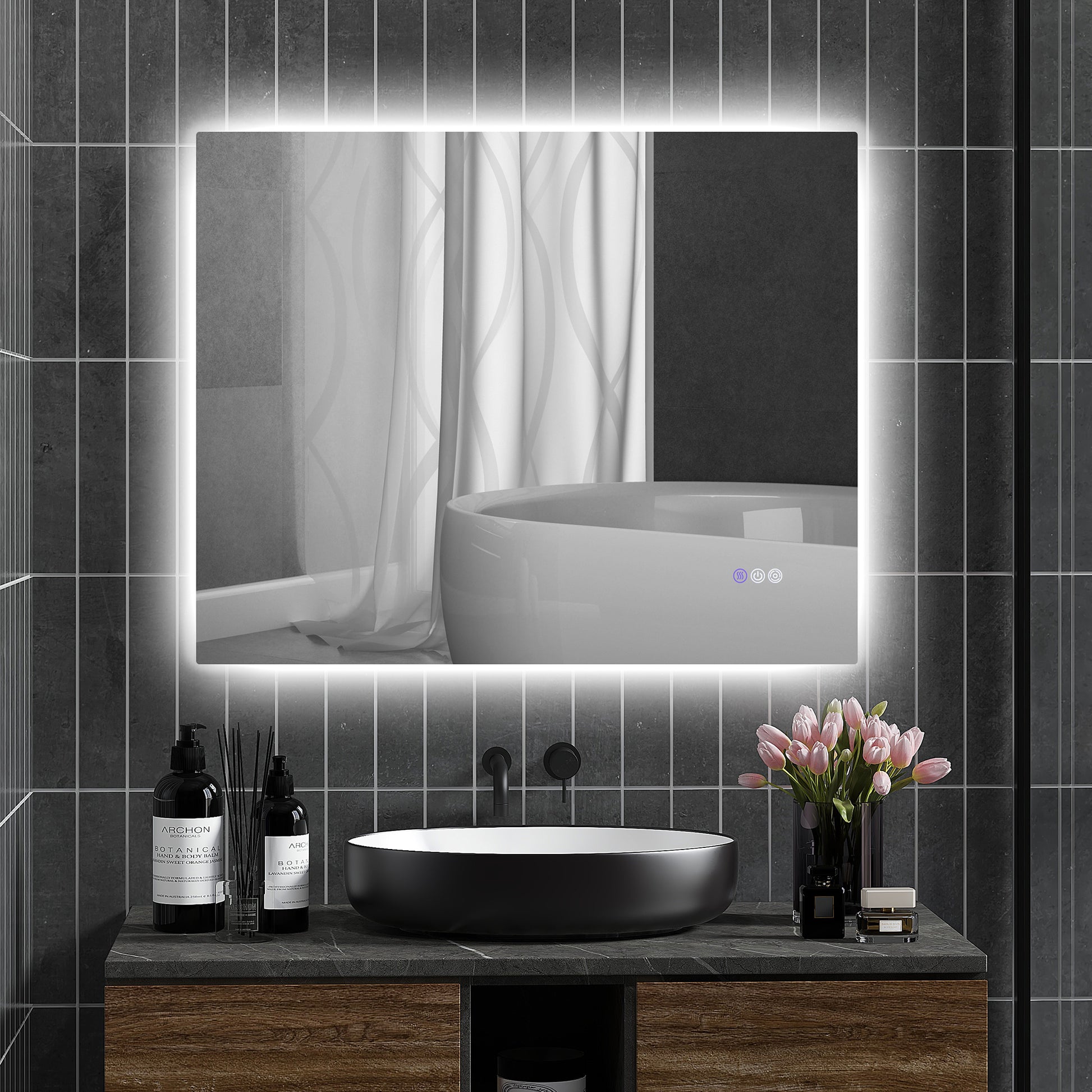 Homcom Led Bathroom Mirror With Lights, 39" X 32" Backlit Led Mirror For Bathroom With Anti Fog, Memory & Infinite Color Temperature, Wall Mounted Dimmable Vanity Mirror, Horizontal Vertical Placement Clear Glass