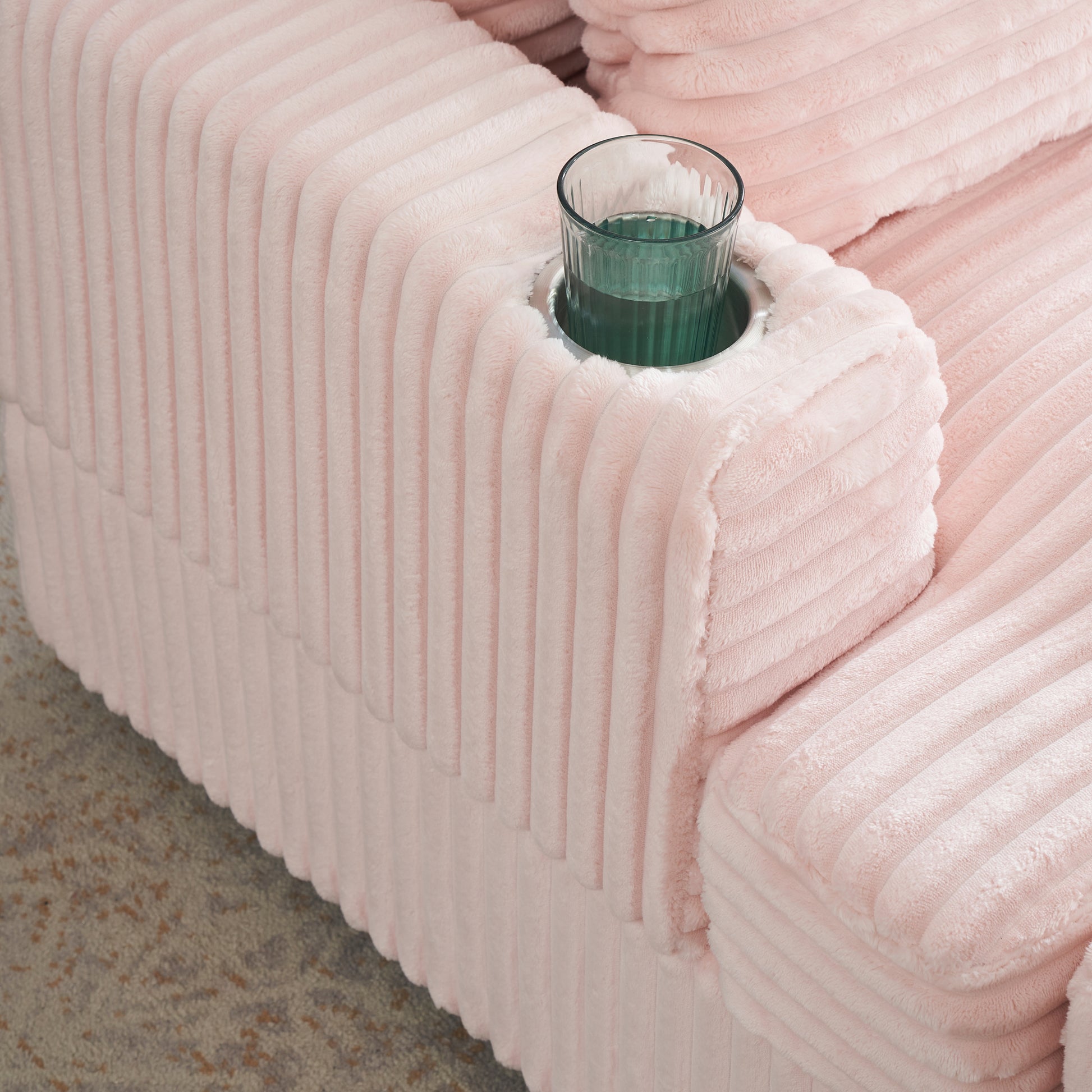 39 Inch Spring Upholstered Armchair And Ottoman Set Comfortable Single Sofa With Cup Holder And Corduroy Fabric, Perfect For Living Room Or Bedroom Pink Corduroy 1 Seat