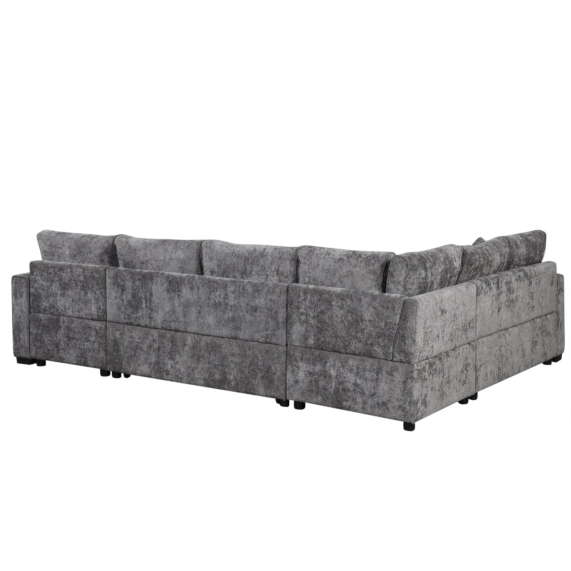 112.2" Sectional Sofa Pull Out Sofa Bed Sleeper With A Storage Ottoman,Three Pillows And Charging Devices For Living Room, Grey Grey Foam Chenille 6 Seat