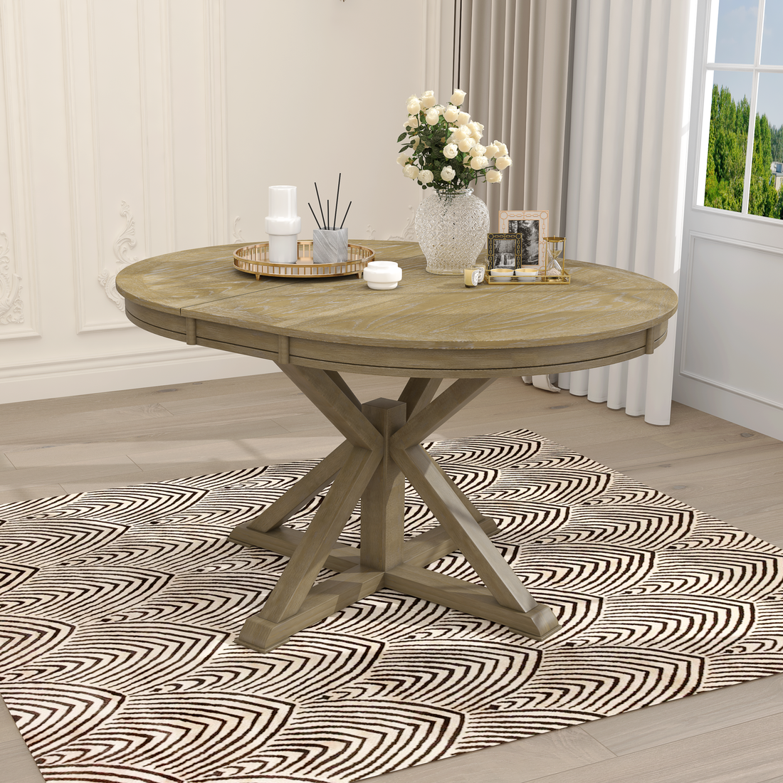 Retro Functional Extendable Dining Table With A 12" Leaf For Dining Room And Living Room Natural Wood Wash Natural Wood Wash Solid Wood Mdf