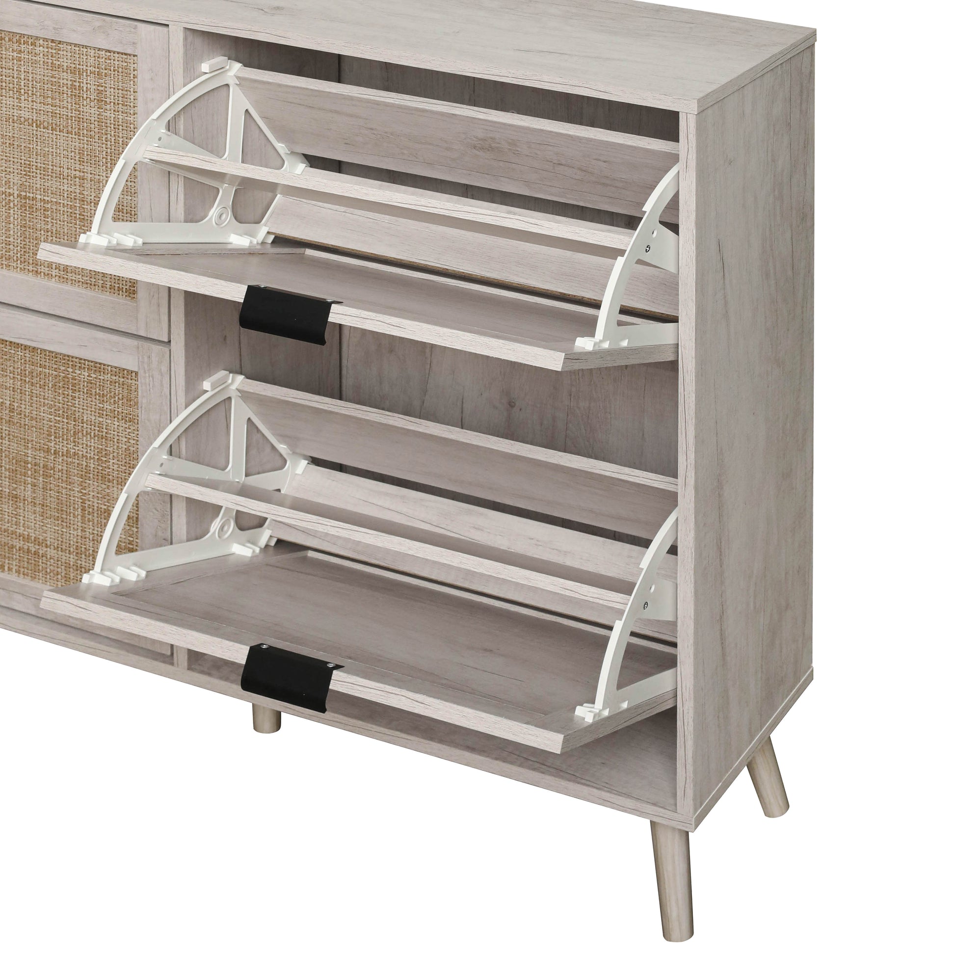 4 Door Shoe Rack, Freestanding Modern Shoe Storage Cabinet, For Entryway White Particle Board