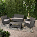 St Lucia 4Pc Sofa Set Grey Pe Rattan Iron Waterproof Fabric