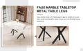 1 Table And 8 Chairs. A Rectangular Dining Table With A White Imitation Marble Tabletop And Black Metal Legs. Paired With 8 Chairs, Equipped With Pu Leather Seat Cushions And Black Metal Legs. F 1538 Black Glass Metal