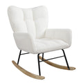 Teddy Fabric Rocking Chair, Upholstered Rocker Armchair With High Backrest, Modern Rocking Accent Chair For Nursery, Living Room, Bedroom, White Metal White Light Brown Bedroom Foam Wipe Clean Modern Rocking Chairs Rubberwood Tufted Back Foam Fabric