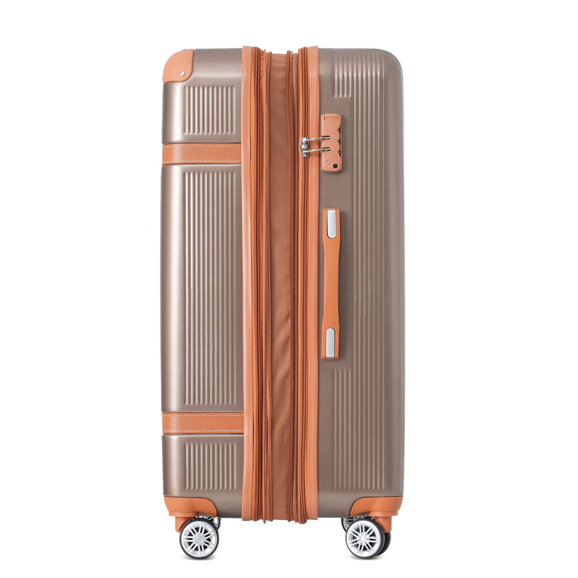 Hardshell Luggage Sets 3 Piece Double Spinner 8 Wheels Suitcase With Tsa Lock Lightweight 20''24''28'' Coppery Abs