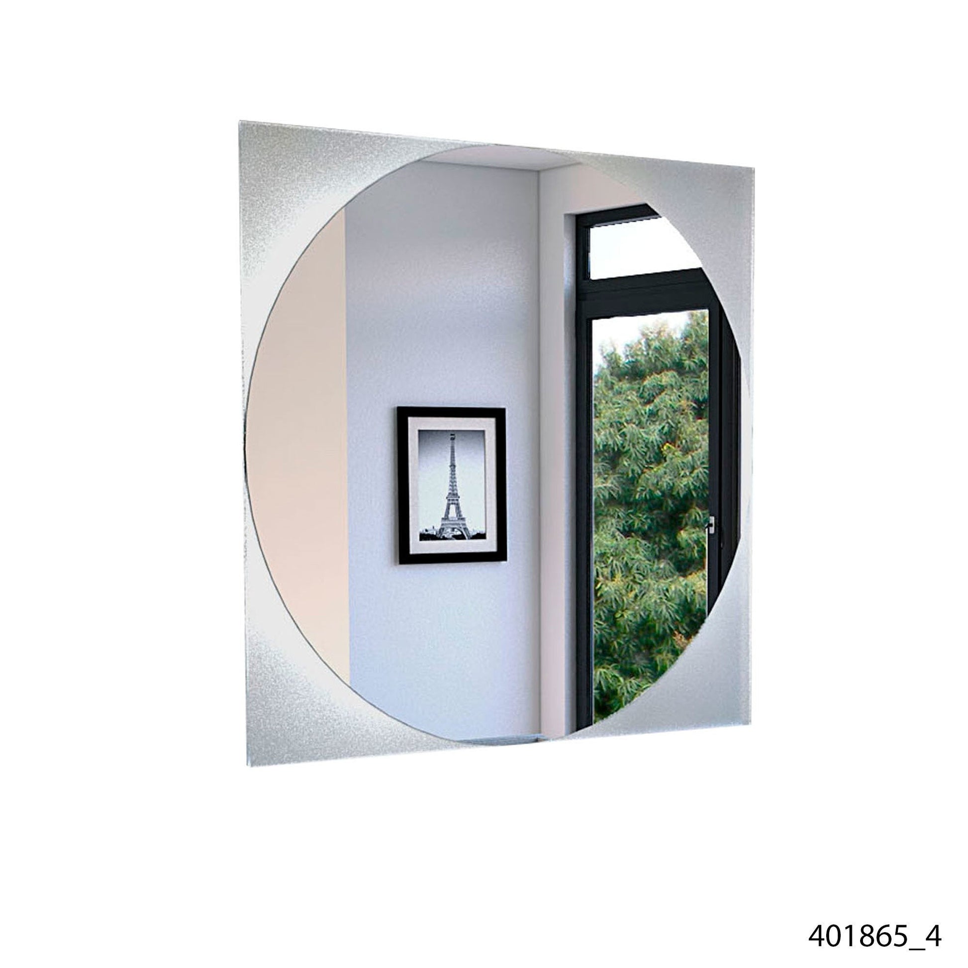 Merrimac Square Bathroom Mirror With Sandblasting Borders Clear Silver Glass