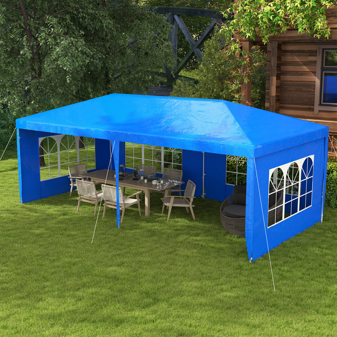 Outsunny 9.6' X 19' Large Party Tent, Outdoor Event Shelter, Gazebo Canopy With 4 Removable Window Sidewalls For Weddings, Picnics, Blue Blue Steel