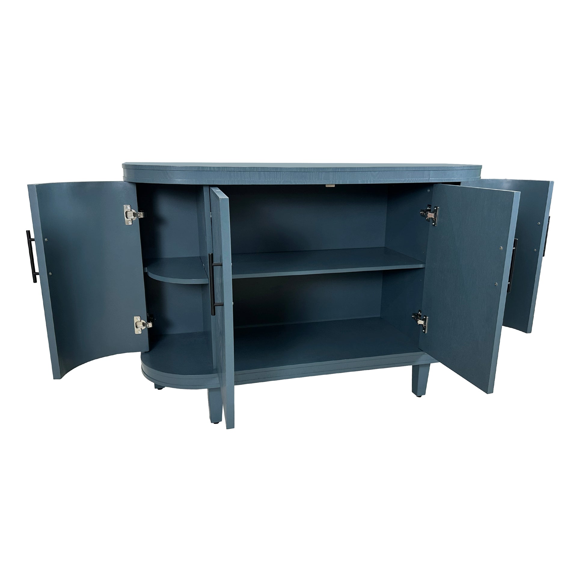 Modern Curved Sideboard 47.2 Inch Decorative Storage Cabinet Wooden Console Table Coffee Bar Cabinet With 4 Doors And Adjustable Interior Shelves For Living Room, Kitchen, Bedroom, Hallway Blue Blue Mdf