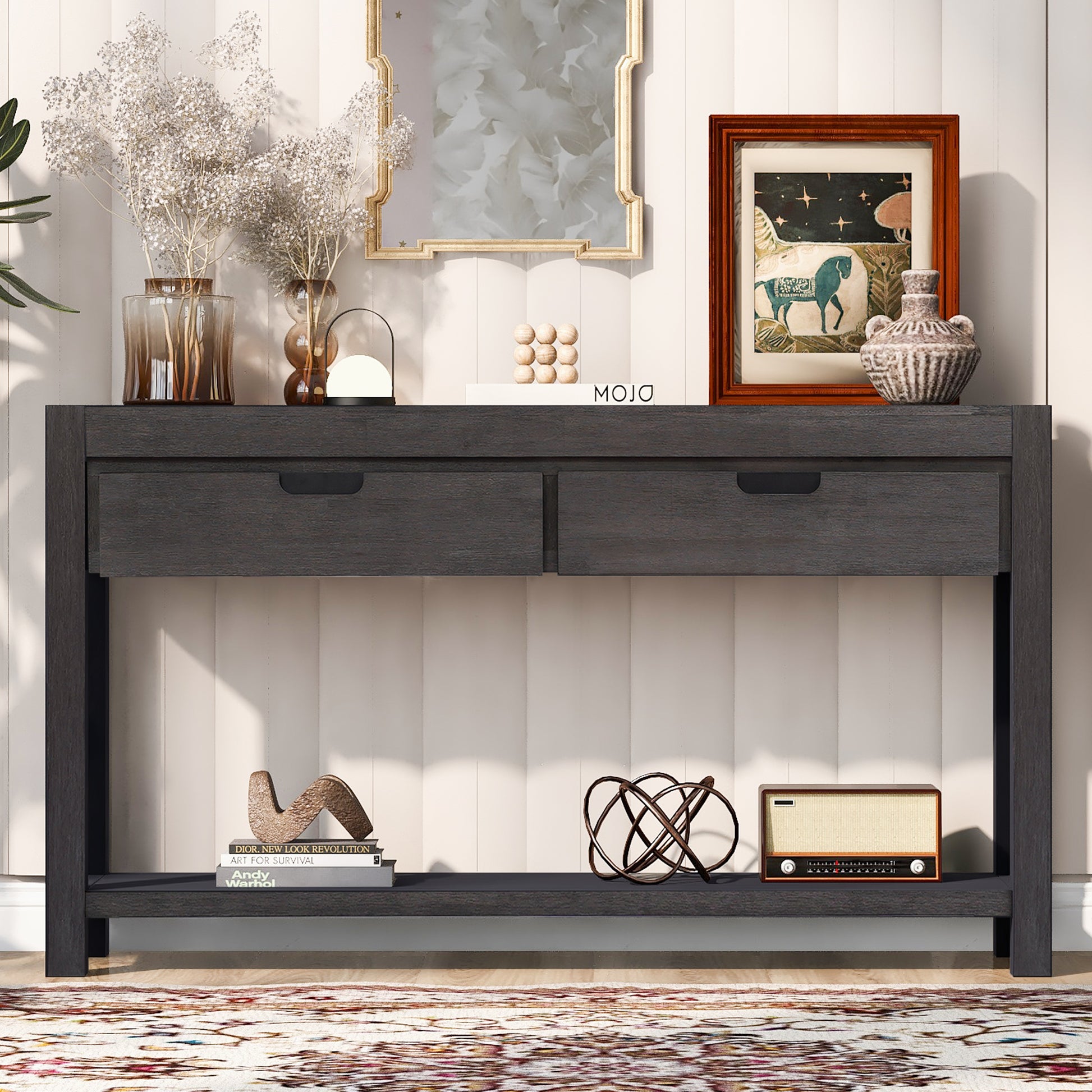 Console Table Entryway Table For Hallway Living Room With 2 Drawers And 1 Shelf Antique Brown Mdf