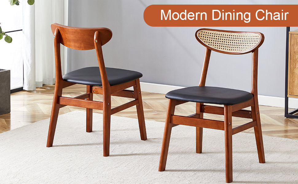 The Stylish And Durable Solid Wood Dining Chair, Small Curved Back, Pu Cushion, And Beautiful Shape Match Perfectly With Any Room And Everyday Use Walnut Set Of 2 Rubber Wood