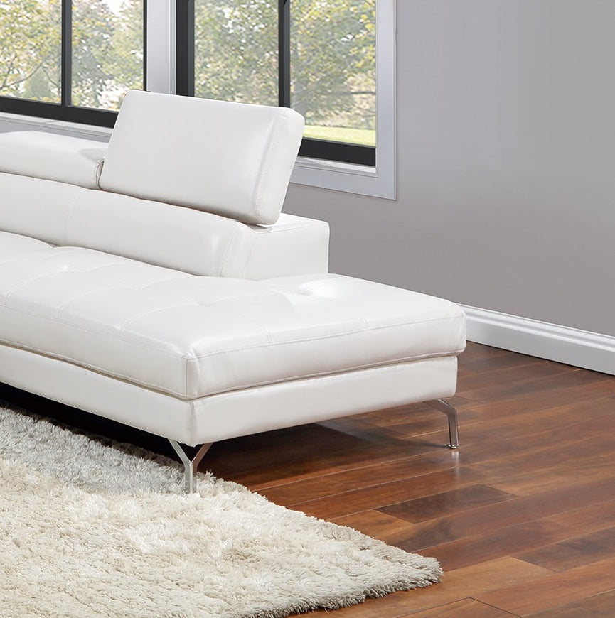 White Sectional Couch 2Pc Set Living Room Faux Leather Right Facing Chaise And Left Facing Sofa Adjustable Armrest Headrest White Faux Leather Primary Living Space Classic,Contemporary,Modern L Shaped Faux Leather,Metal,Solid Wood 5 Seat