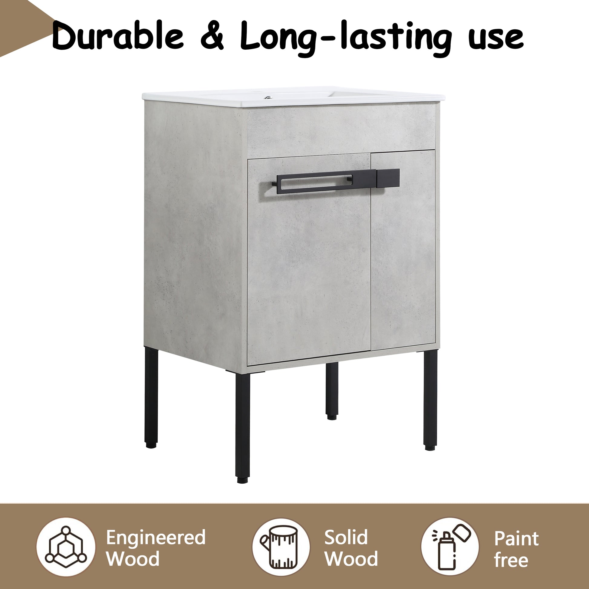 24 Inch Bathroom Vanity, Freestanding Bathroom Vanity Or Floating Is Optional Conversion 00324Cg 1 G Bl9060B Kd Packing Cement Grey 2 Bathroom Freestanding Modern Plywood