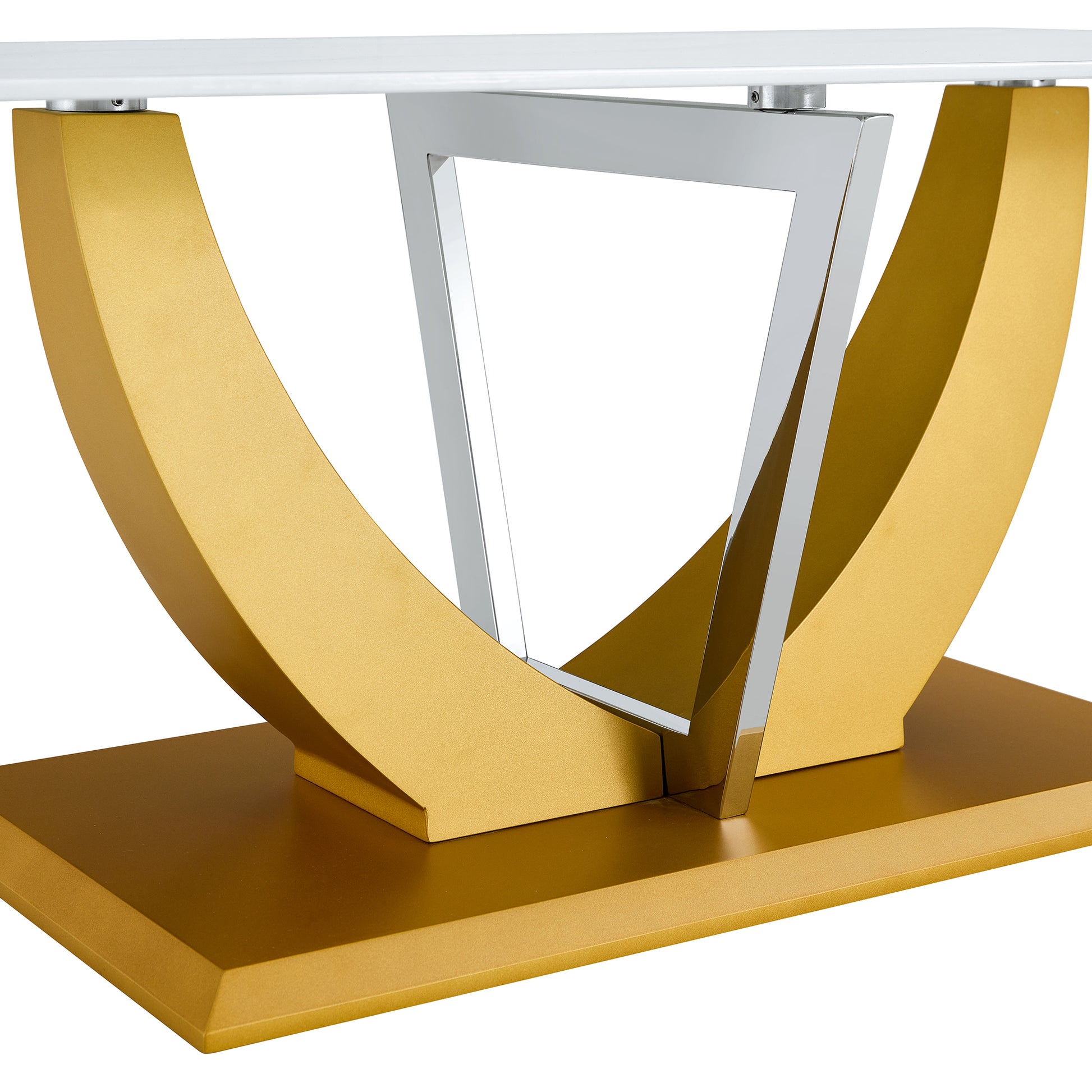 Coffee Table.Modern Minimalist Tempered Glass With Sticker Desktop ,Golden Mdf Legs And Stainless Steel Decorative Columns. Lightweight And Easy To Move. Ct 907 Golden Mdf Glass