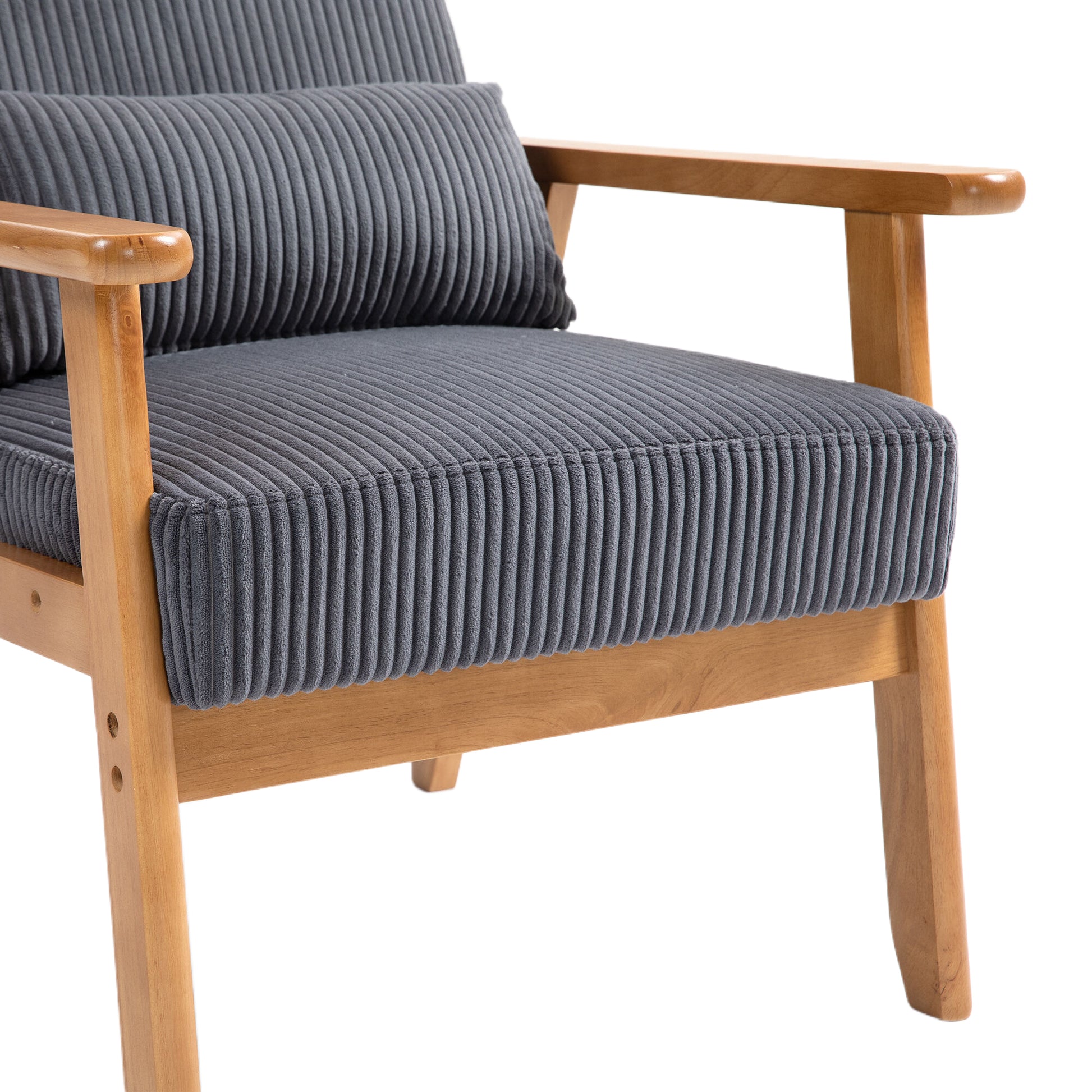 Leisure Chair With Solid Wood Armrest And Feet, Leisure Chair, Wood Frame, Velvet, L, Solid Rubber Wood Legs, Mid Century Modern Accent Chair, For Living Room Bedroom Studio Chair Dark Gray Corduroy