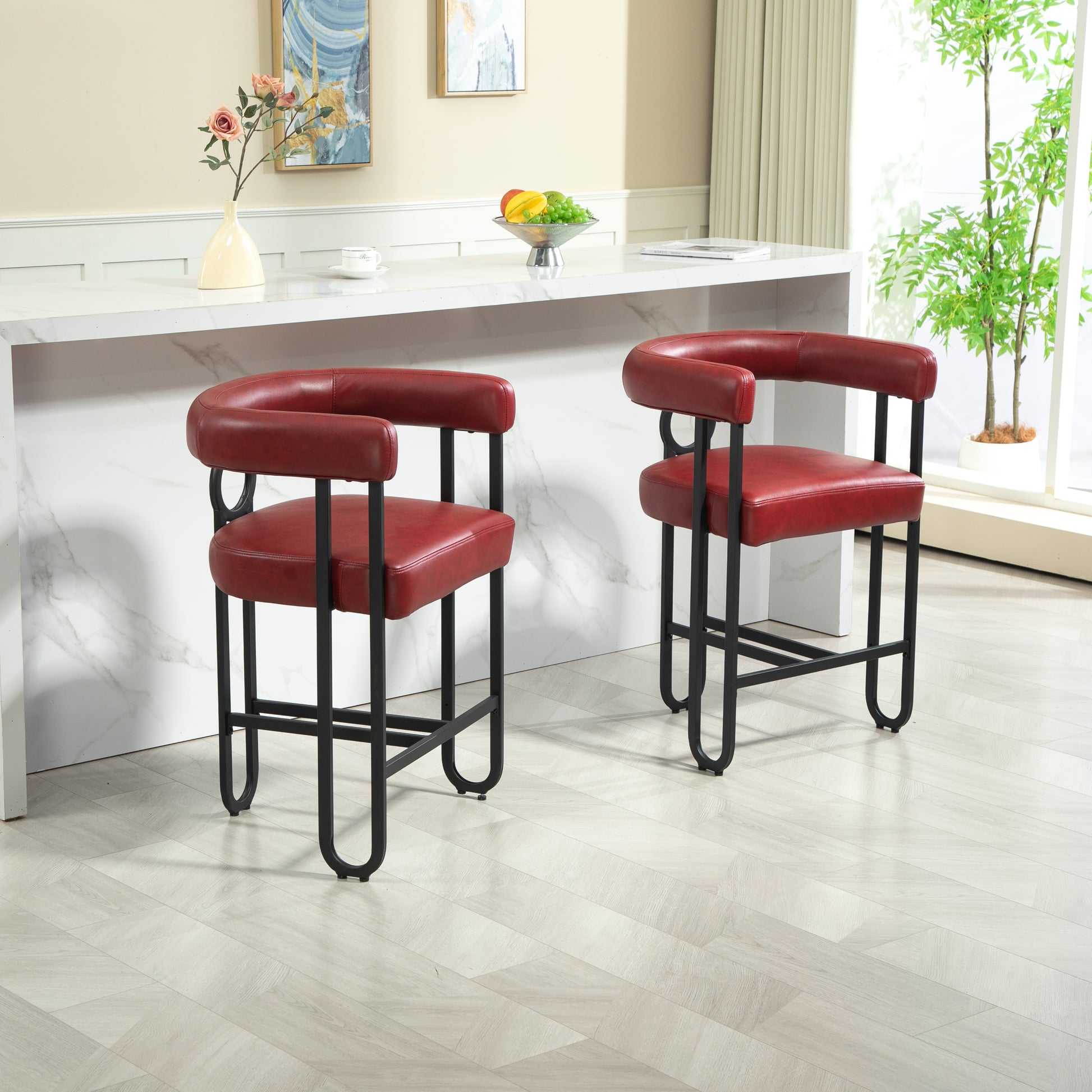 Coolmore Bar Stools Set Of 1, Modern Bar Stool With Back, Black Metal Frames, Upholstered Bar Stools For Kitchen Island, Pub, Club Wine Red Pu Wine Red Primary Living Space Foam Pu