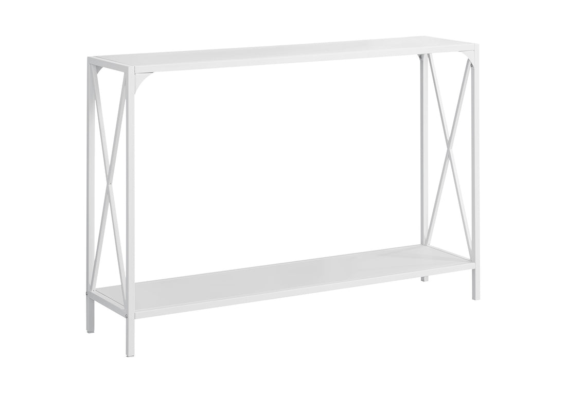 Accent Table, Console, Entryway, Narrow, Sofa, Living Room, Bedroom, White Laminate, White Metal, Contemporary, Modern White Mdf