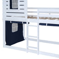 Twin Size Bunk Wood House Bed With Tent, Blue White Twin Blue Solid Wood Mdf