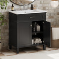 30 Inch Bathroom Vanity With Ceramic Basin, Soft Close Door And Adjustable Shelves Black Bathroom Solid Wood Mdf