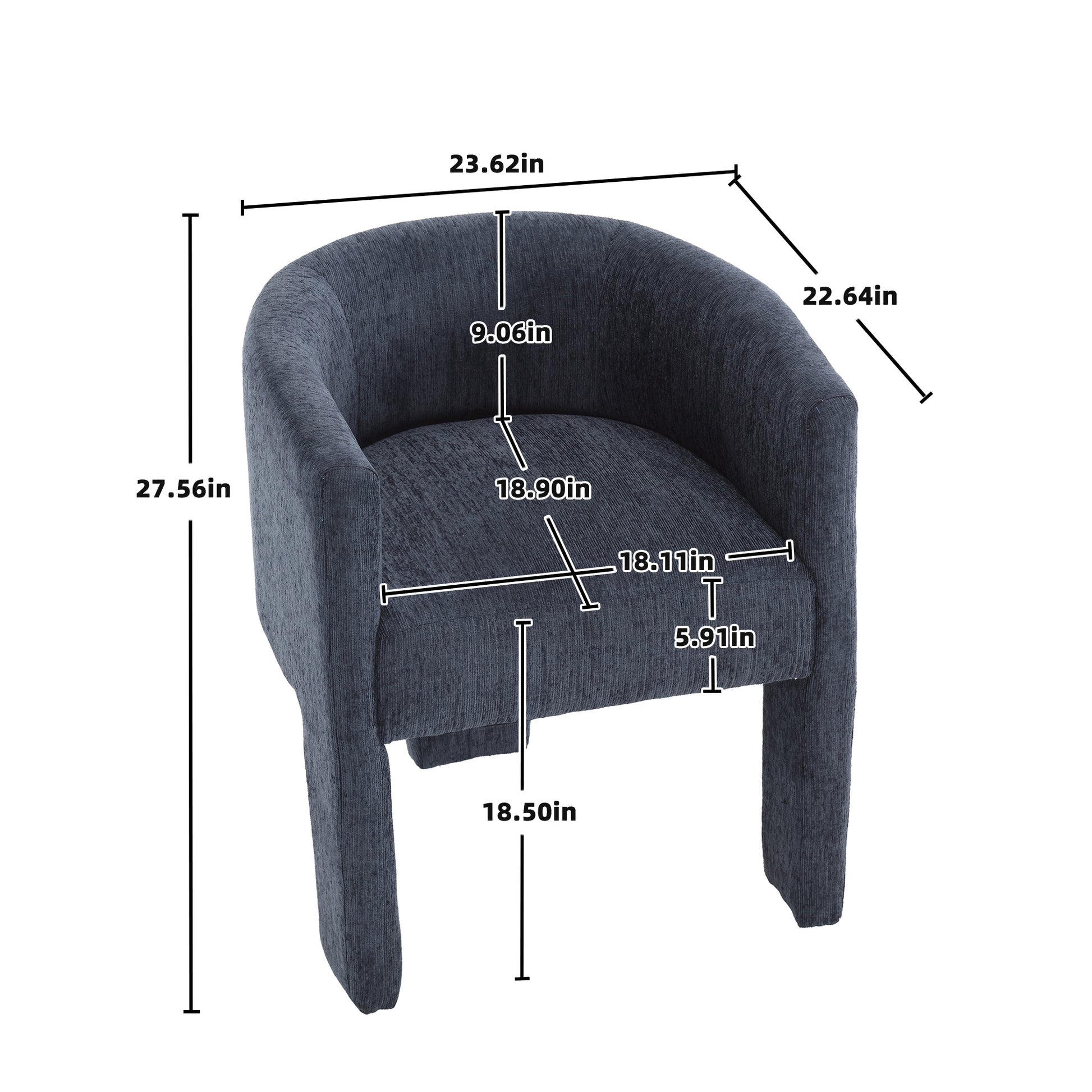 Chenille Barrel Accent Chair, Mid Century Modern Living Room Chair, Upholstered Side Armchair With 3 Legs For Bedroom Reading Spaces Blue Blue Primary Living Space Foam Chenille