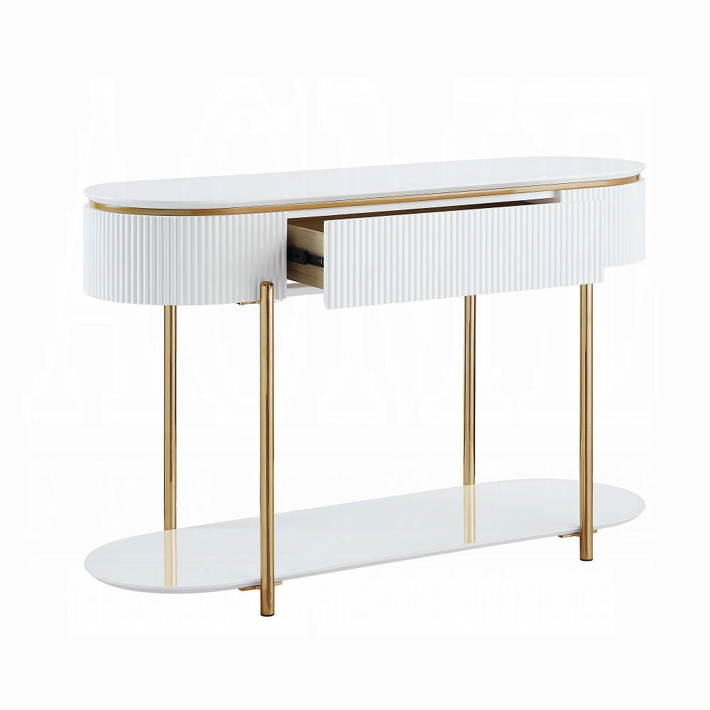 White High Gloss And Gold Sofa Table With Metal Leg White Gold Primary Living Space Drawers Oval Wood Metal