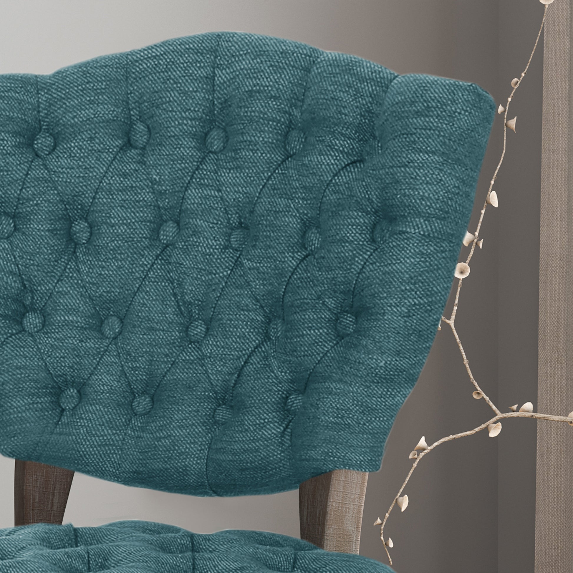 Kd Tufted Chair Wthr Set Of 2 Teal Fabric