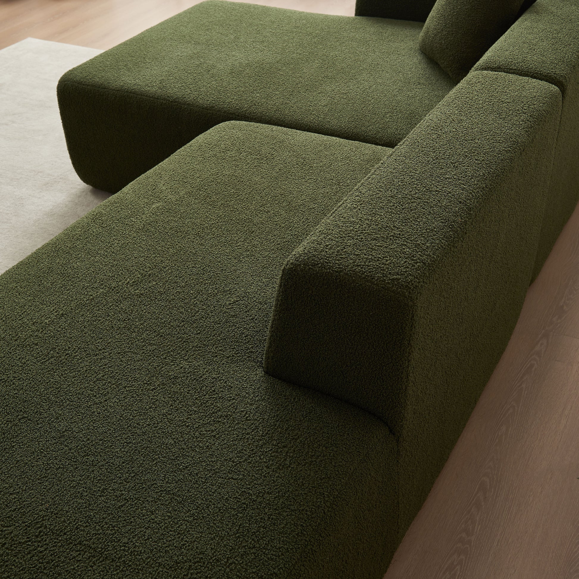 Modular Sectional Couch, Lambswool Fabric Modern L Shape Sectional Sofa With Chaise Lounge, Living Room Upholstered 5 Seater Corner Sofa Couch For Bedrooms, Apartment Green Foam Sherpa 5 Seat