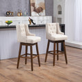 Coolmore Bar Stools Set Of 2 Counter Height Chairs With Footrest For Kitchen, Dining Room And 360 Degree Solid Wood Legs Swivel Bar Stools Set Of 2 Beige Linen Beige Foam Linen