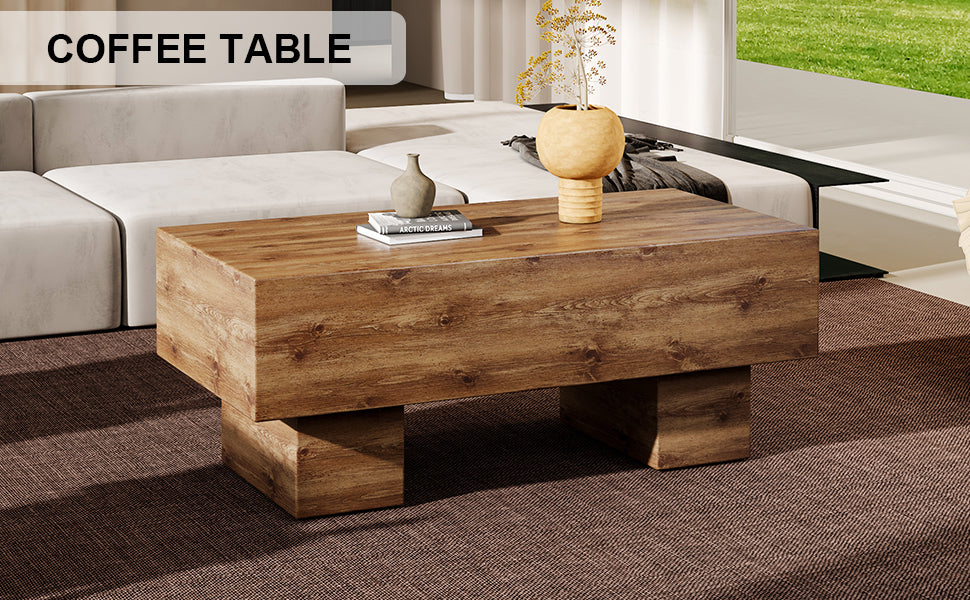 This Modern Rectangular Coffee Table Features A Stylish Wood Color, Making It An Ideal Addition To Any Living Room Or Apartment, And Measures 43.3 "X 21.6" X 17.2 ". Wood Mdf